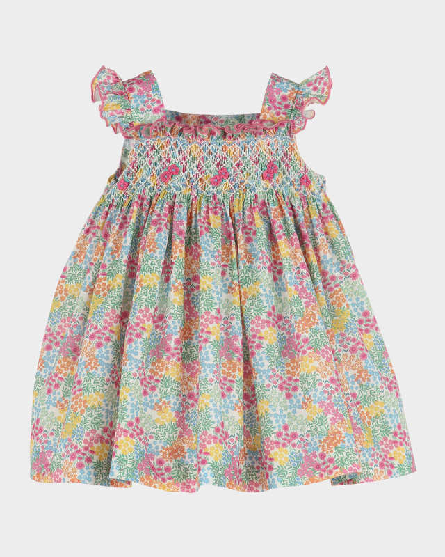 Girl's Floral-Print Jamboree Smocked Dress, Size 6M-3